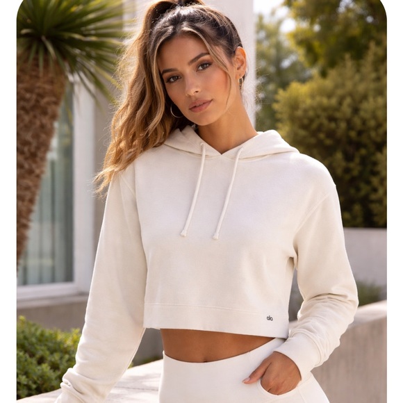 ALO Yoga Tops - Alo Yoga Soho Hoodie Ivory Cream Sz L | Alolux Soft Minimal No Pocket